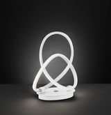 Moderne Tischleuchte INDIGO mit geschwungenem LED-Design, seitliche Perspektive