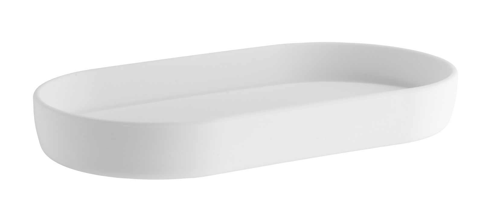 Beslagsboden Seifenschale Weiße Seifenschale aus Kunststoff, seitliche Perspektive