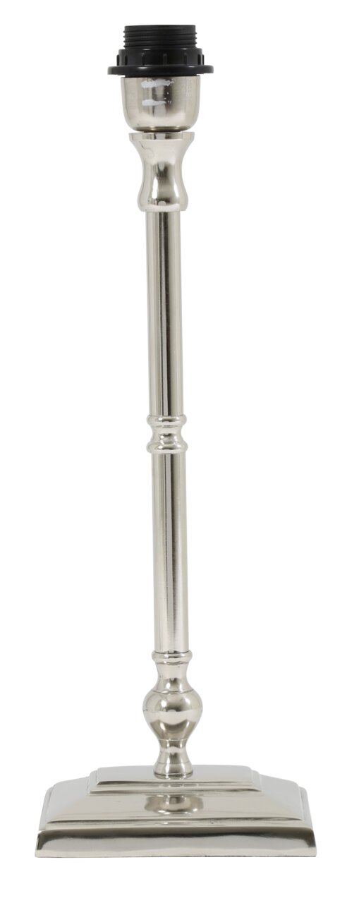 Light&Living Lampenfuß PURNA Silberner Lampenfuß aus Metall mit rechteckiger Basis, frontal fotografiert.