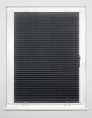 Schwarzes Plissee gefädelt, 70x130cm, frontal an einem Fenster montiert