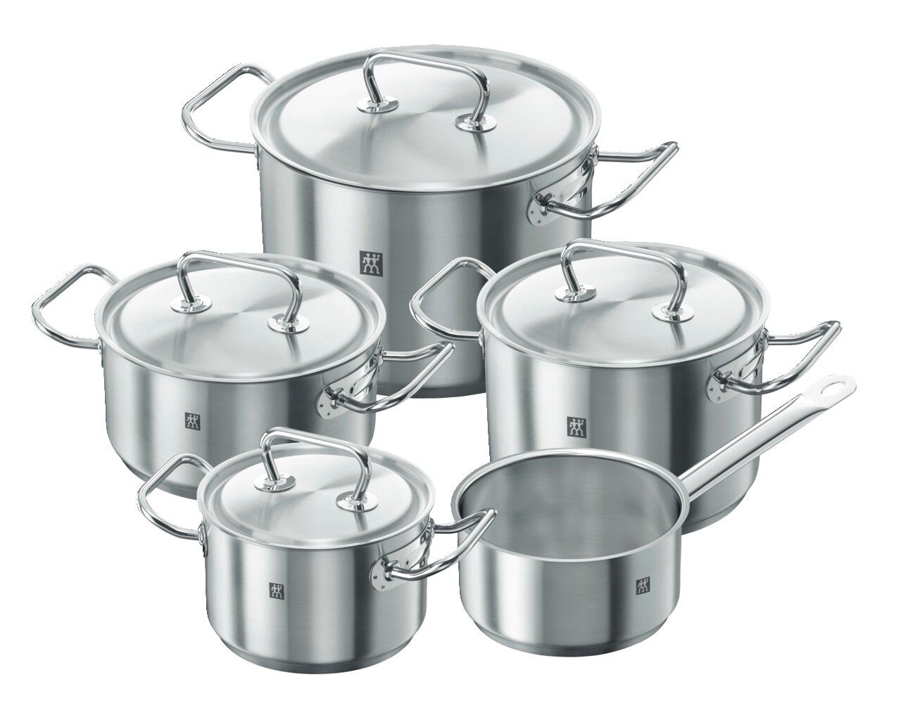ZWILLING Topfset 5-tlg. Twin Classic Fünfteiliges Topfset Twin Classic aus Edelstahl, Ansicht von schräg oben