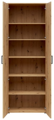Offener Mehrzweckschrank aus Holz mit fünf Regalböden, frontal betrachtet.