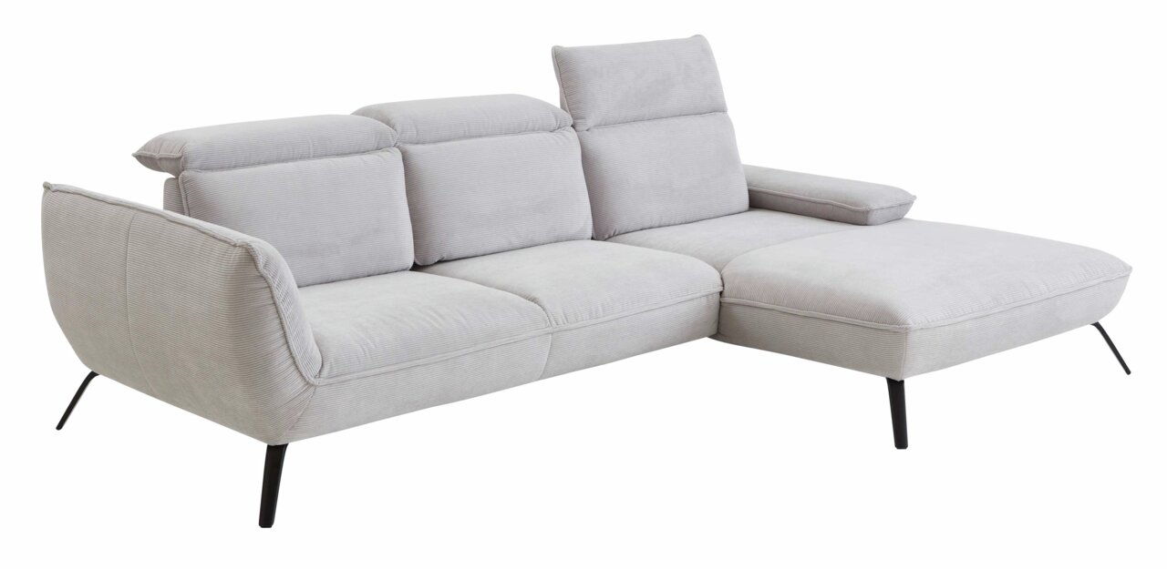 Moderano Longchairkombination BETA Graue Longchairkombination mit verstellbaren Kopfstützen und schwarzem Metallgestell, seitliche Perspektive