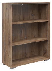 Holz-Aktenregal mit drei offenen Fächern, frontal leicht von der Seite betrachtet.