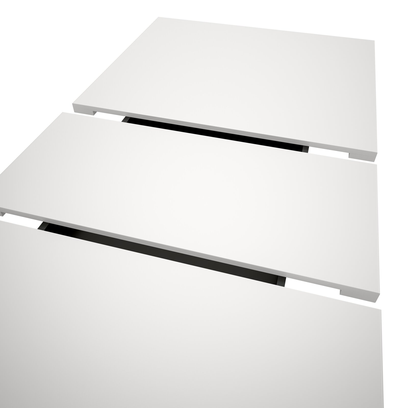 Moderner weißer Esstisch mit erweiterbarer Tischplatte, Ansicht von oben