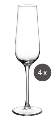 Sektglas in Nahaufnahme, Teil eines 4er-Sets, aufrecht stehend