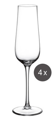 Sektglas in Nahaufnahme, Teil eines 4er-Sets, aufrecht stehend