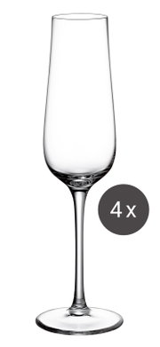 Sektglas in Nahaufnahme, Teil eines 4er-Sets, aufrecht stehend
