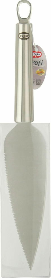 Tortenmesser 31cm Profi von Dr. Oetker, frontal abgebildet mit Edelstahlgriff und gezackter Klinge.