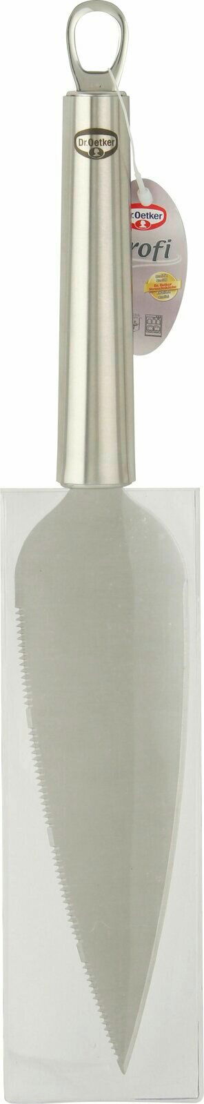 Tortenmesser 31cm Profi von Dr. Oetker, frontal abgebildet mit Edelstahlgriff und gezackter Klinge.