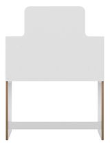 Rückansicht eines weißen Schminktisches mit klaren Linien und minimalistischen Design.