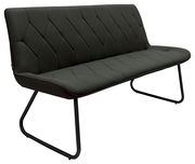Moderne, dunkelgraue Bank mit gepolsterter Sitzfläche und Rückenlehne, seitliche Perspektive