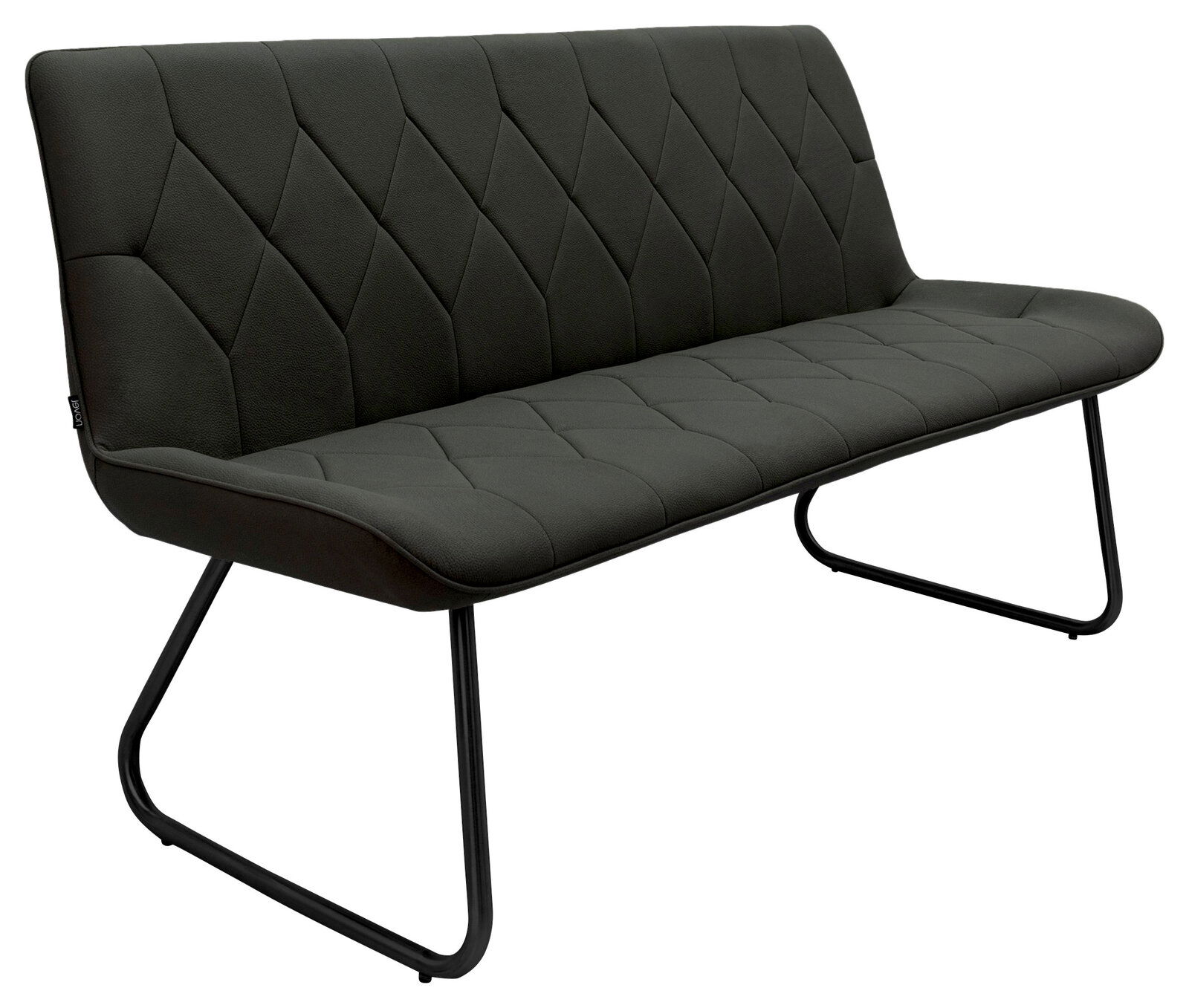 Novel Bank HENRY Moderne, dunkelgraue Bank mit gepolsterter Sitzfläche und Rückenlehne, seitliche Perspektive