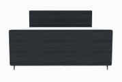 Frontansicht eines modernen Boxspringbetts mit dunklem Stoffbezug und schlichtem Design.