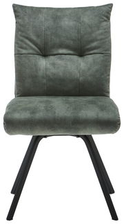 Moderner grüner Stuhl mit gepolsterter Rückenlehne und schwarzem Metallgestell, Frontalansicht