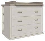 Wickelaufsatz mit Unterstellregal in Holzoptik, dreischubladig, seitliche Perspektive