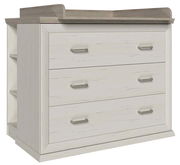 Wickelaufsatz mit Unterstellregal in Holzoptik, dreischubladig, seitliche Perspektive