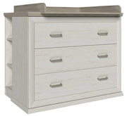 Wickelaufsatz mit Unterstellregal in Holzoptik, dreischubladig, seitliche Perspektive