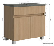 Waschbeckenunterschrank aus Holz mit grauer Oberseite, Frontansicht