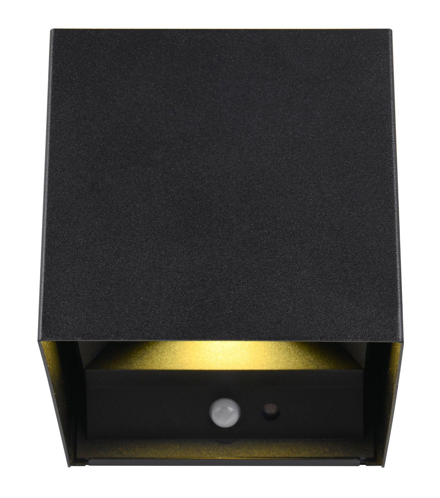 Schwarze Akku Wandleuchte TALENT mit goldener Innenfläche, frontale Perspektive