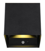 Schwarze Akku Wandleuchte TALENT mit goldener Innenfläche, frontale Perspektive