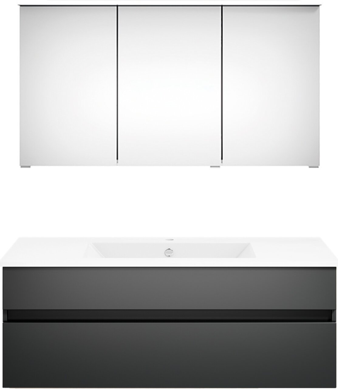 Moderne Badkombination mit Spiegelschrank und Waschbeckenunterschrank, Frontalansicht