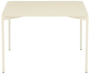 Moderner Beistelltisch in hellem Beige, frontal fotografiert mit schlanken, geraden Beinen.