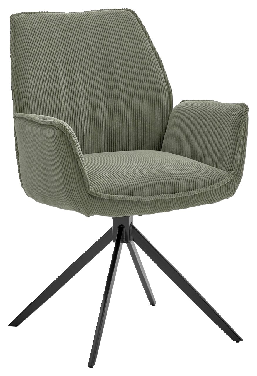 Musterring Armlehnstuhl MR TIAMA Grüner Armlehnstuhl mit geripptem Stoffbezug und schwarzem Metallgestell, seitliche Perspektive
