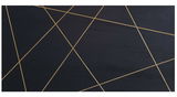 Draufsicht auf eine Couchtischplatte mit schwarzer Oberfläche und goldenen geometrischen Linien.
