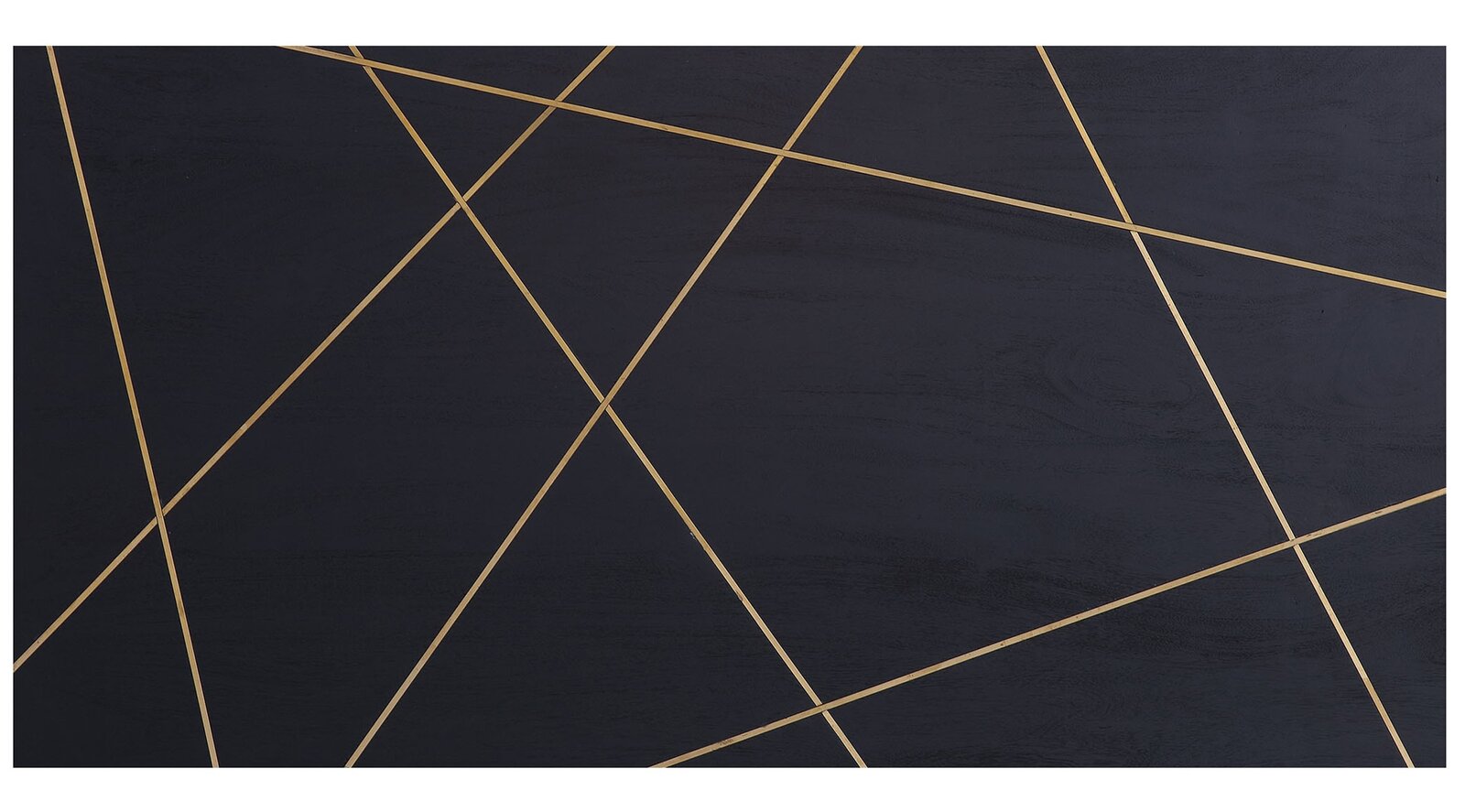 Landscape Couchtisch LENNON Draufsicht auf eine Couchtischplatte mit schwarzer Oberfläche und goldenen geometrischen Linien.