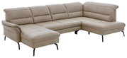 Beige Polsterrundecke in L-Form, Perspektive von vorne links