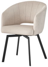 Beiger Armlehnstuhl TYSON mit schwarzem Metallgestell, seitliche Perspektive