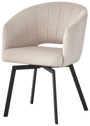 Beiger Armlehnstuhl TYSON mit schwarzem Metallgestell, seitliche Perspektive