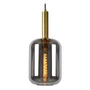 Moderne Pendelleuchte JOANET mit rauchgrauem Glas und goldener Fassung, seitliche Perspektive