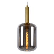 Moderne Pendelleuchte JOANET mit rauchgrauem Glas und goldener Fassung, seitliche Perspektive