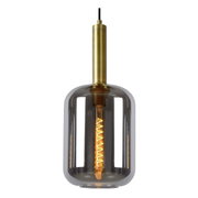 Moderne Pendelleuchte JOANET mit rauchgrauem Glas und goldener Fassung, seitliche Perspektive