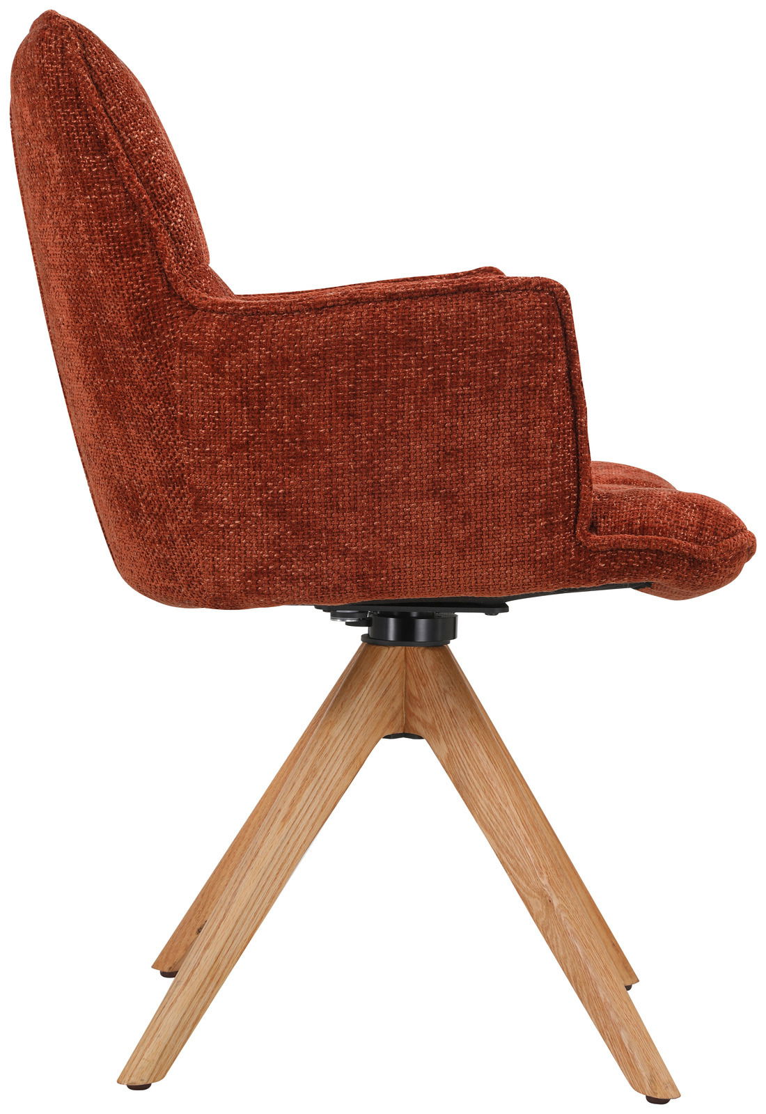 Moderner Sessel in Rostrot mit Holzbeinen, Seitenansicht