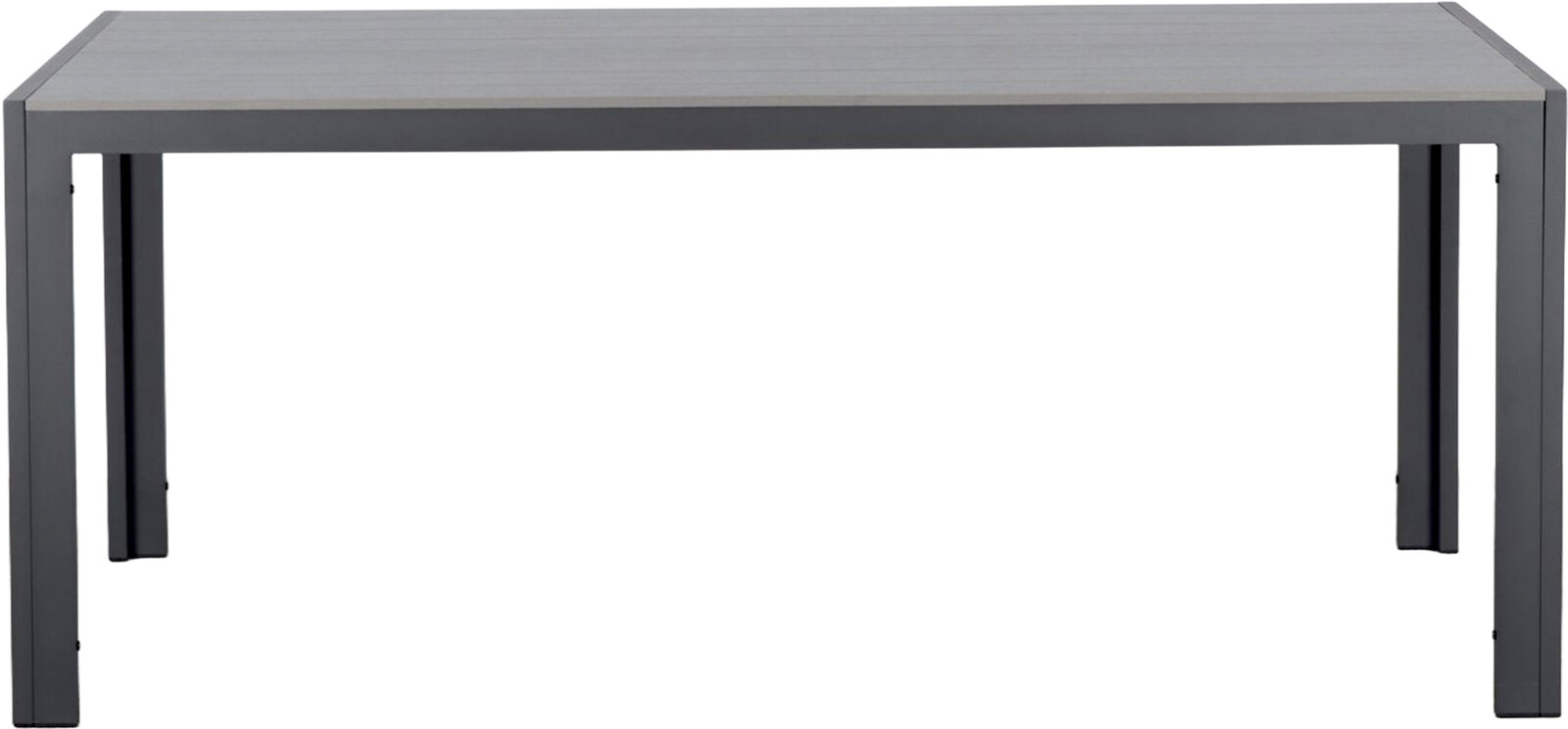 Moderner Gartentisch 180x92 cm in grauer Farbe, frontal abgebildet.