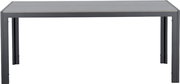 Moderner Gartentisch 180x92 cm in grauer Farbe, frontal abgebildet.