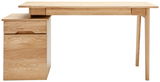 Moderner Schreibtisch aus hellem Holz mit Schubladen, Frontalansicht