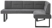 Graue Eckbank mit modernem Design, Metallbeinen und gepolsterten Sitzflächen, seitliche Perspektive