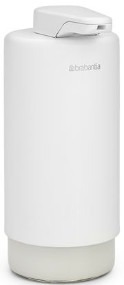 Weißer Brabantia Seifenspender SINKSTYLE aus seitlicher Perspektive