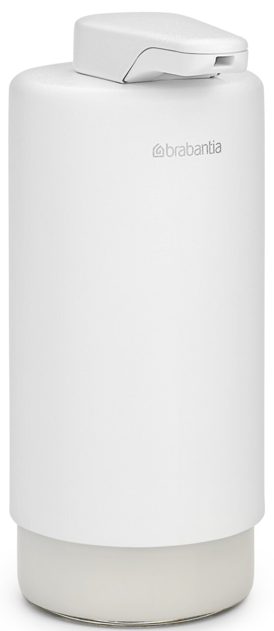Weißer Brabantia Seifenspender SINKSTYLE aus seitlicher Perspektive