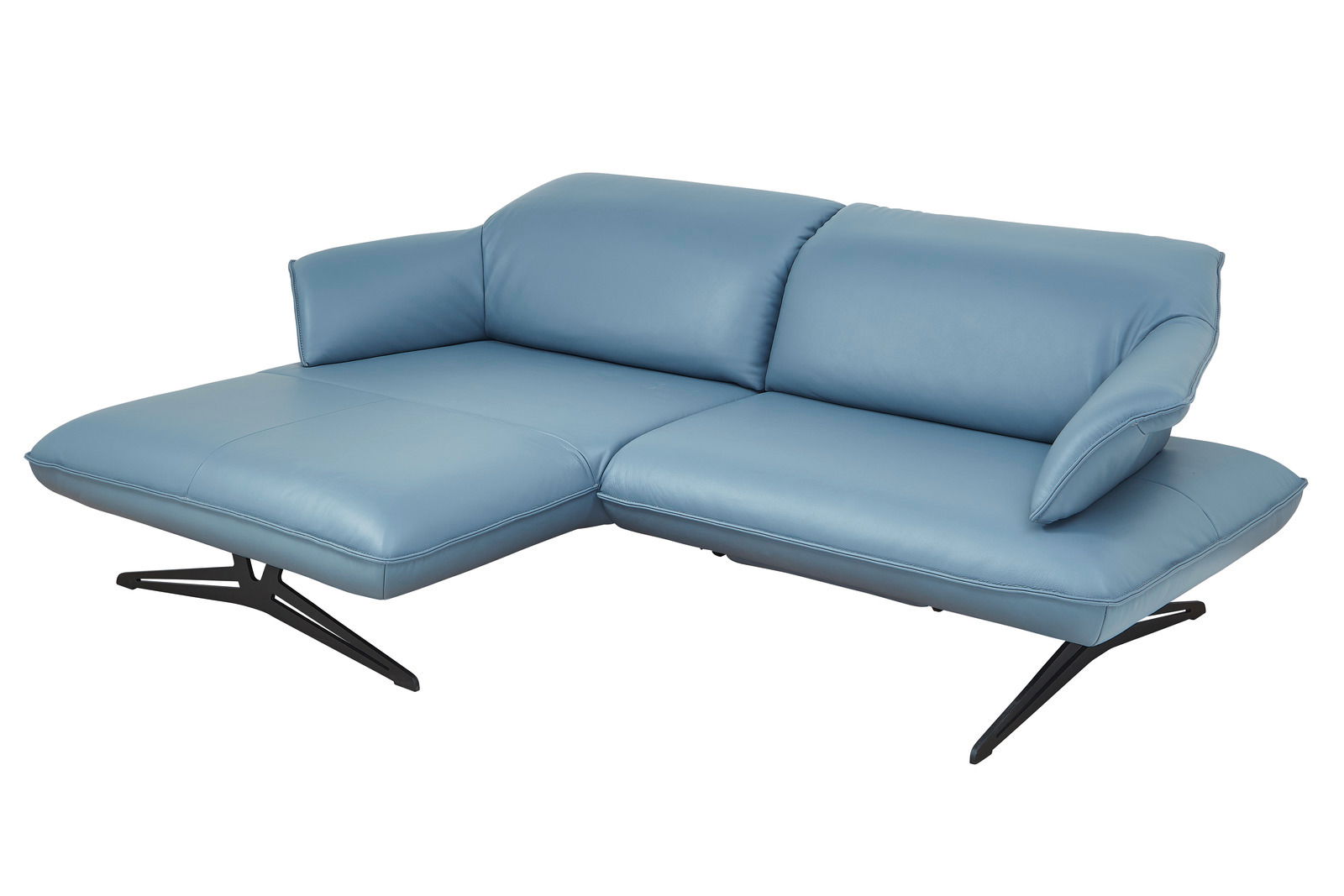 Blaue Longchairkombination Koinor SEVENTY mit schwarzem Metallgestell, seitliche Perspektive