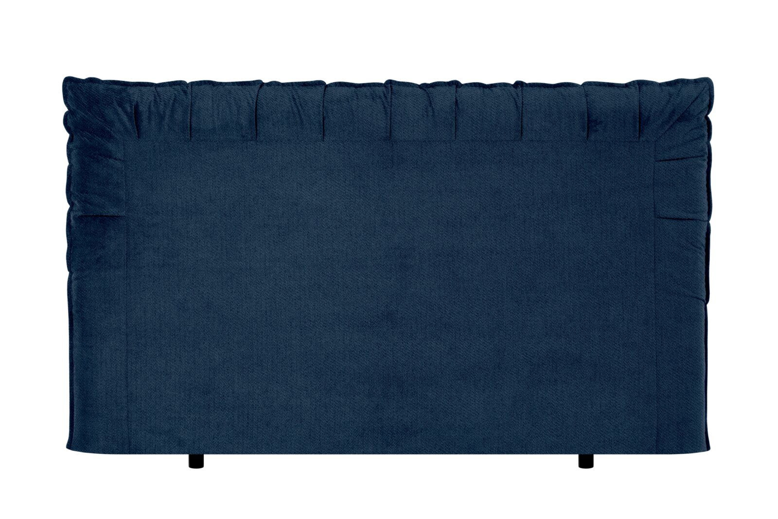 Dunkelblaues, gepolstertes Kopfteil mit gerafftem Rand, frontale Ansicht.