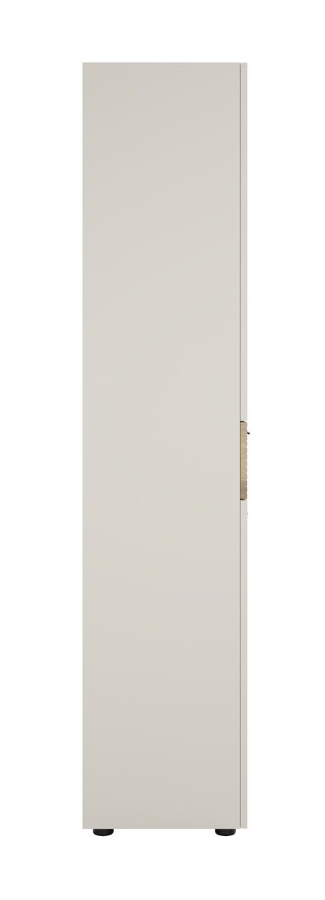 Seitenansicht eines schlichten, hohen Aktenschranks in neutraler Farbe.