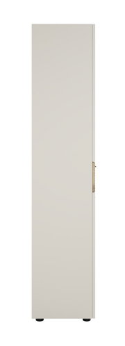 Seitenansicht eines schlichten, hohen Aktenschranks in neutraler Farbe.