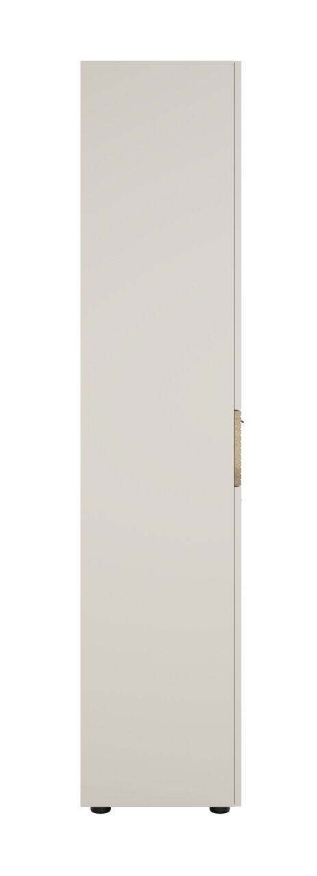 Seitenansicht eines schlichten, hohen Aktenschranks in neutraler Farbe.