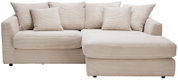 Beige Ecksofa mit mehreren Kissen, Vorderansicht