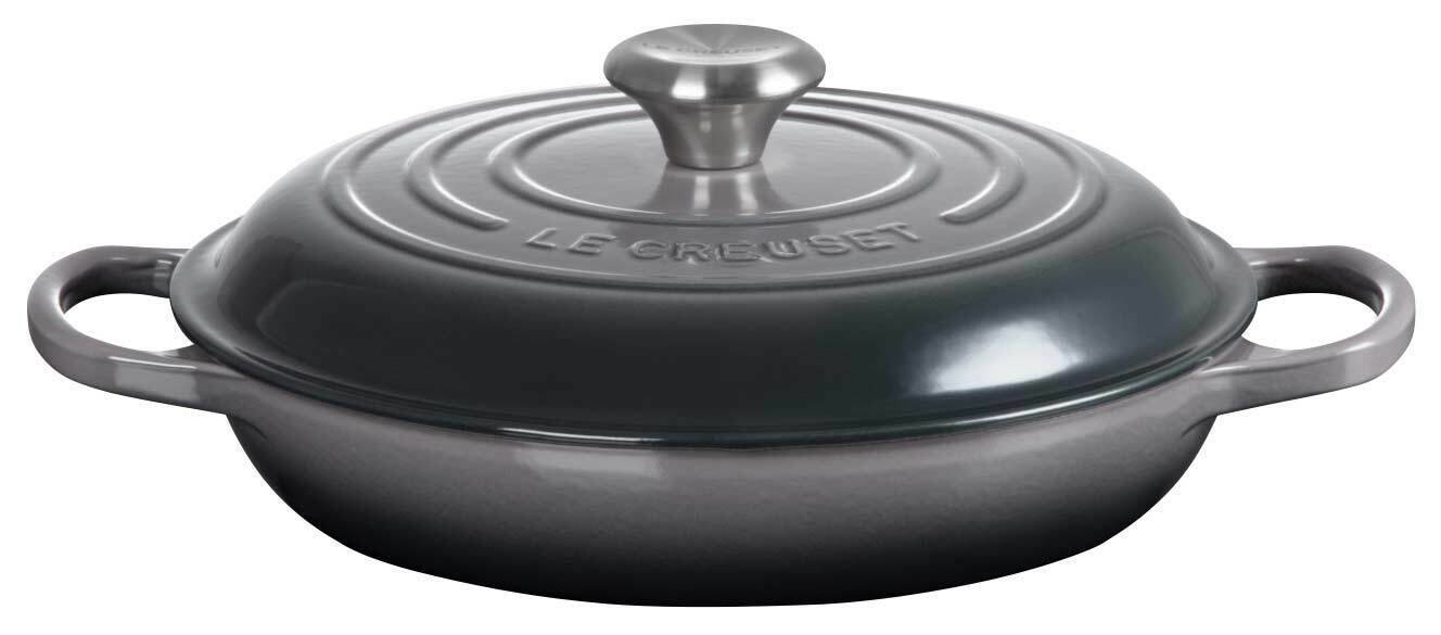 Gourmet Profitopf 26cm in flint, seitliche Perspektive mit Deckel und Griffen